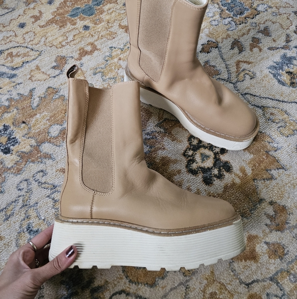 h&m leather high profile platform chunky lug sole chelsea boots